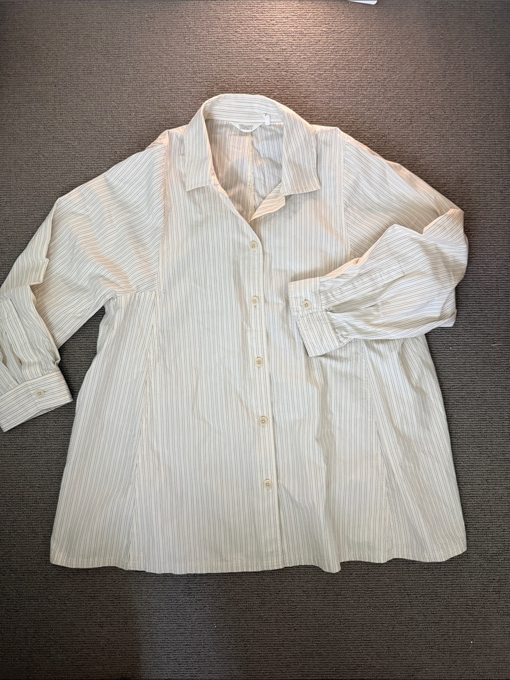 Toast Light Cream/Yellowish Striped Button-Up Shirt 100% cotton Sz L